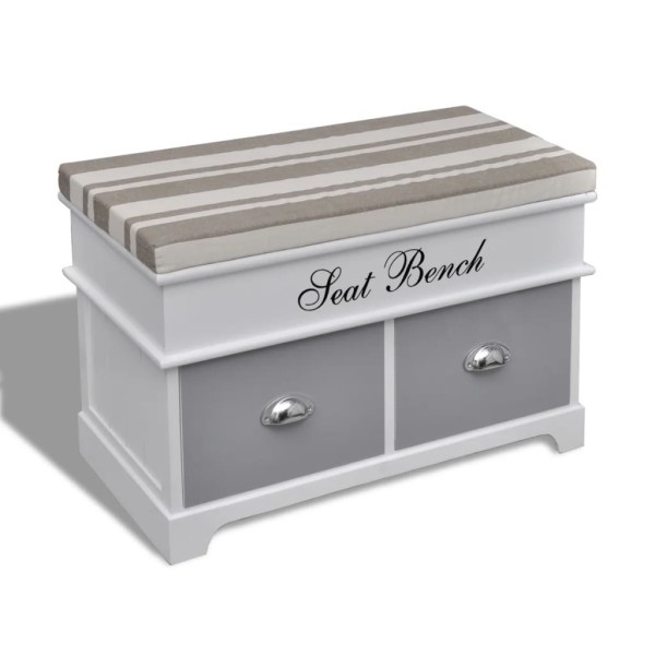 Hallway bench with storage box and mattress, 2 drawers, white