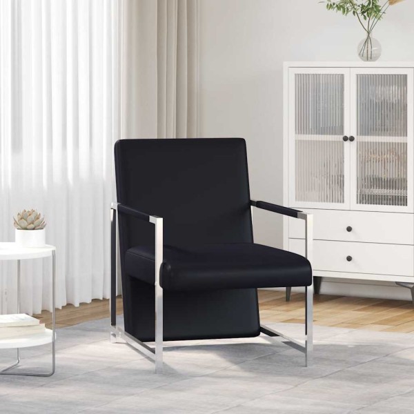 Armchair, chrome legs, black, artificial leather