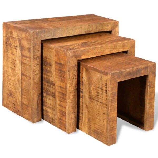 composed set of tables, 3 d, solid mango wood