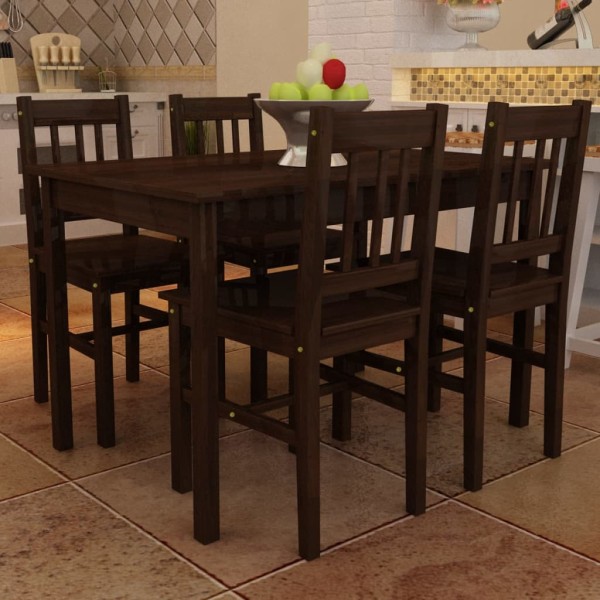 Wooden Dining Table with 4 Chairs, Brown Color