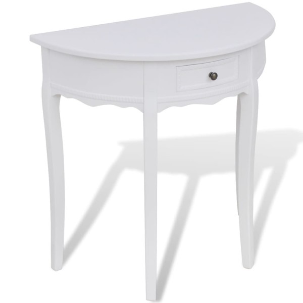 Console table with drawer, semi-circular, white