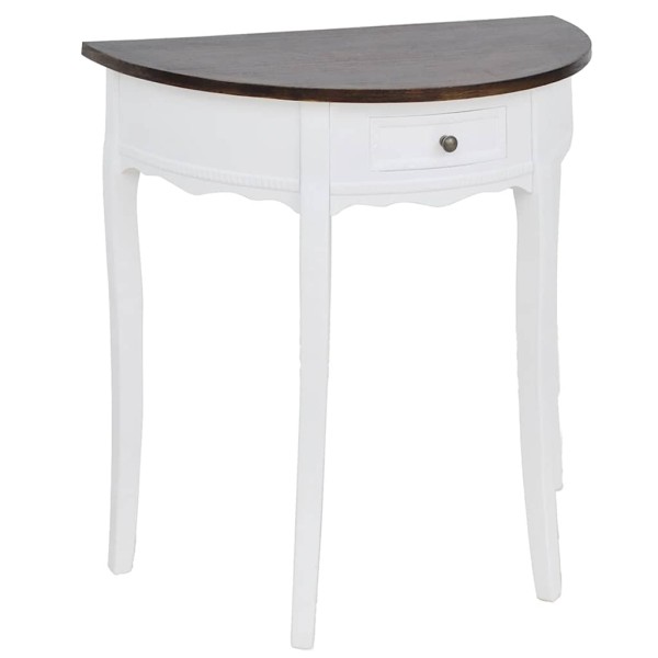 Console table with drawer, brown table top, semi-circular