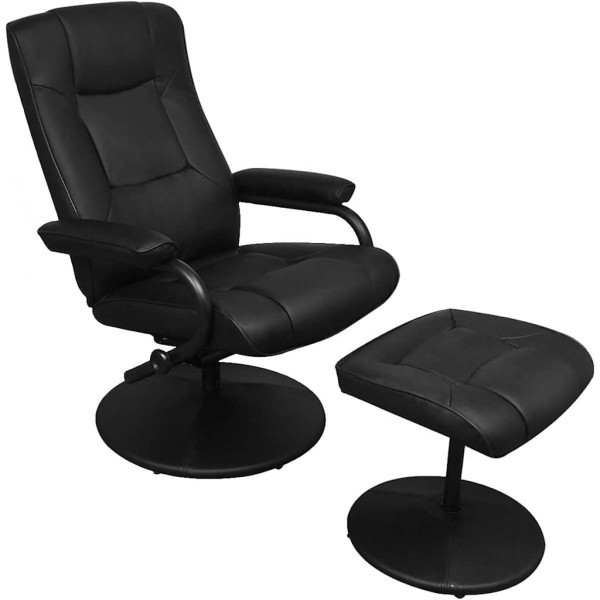 TV chair with footrest, black, artificial leather