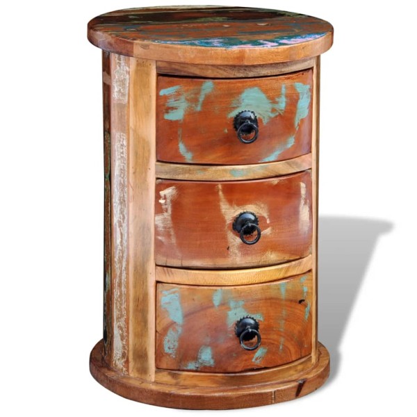 Recycled solid wood cabinet with 3 drawers