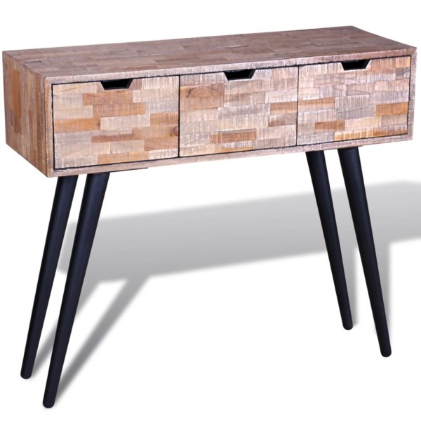 Console table with 3 drawers, recycled teak wood.