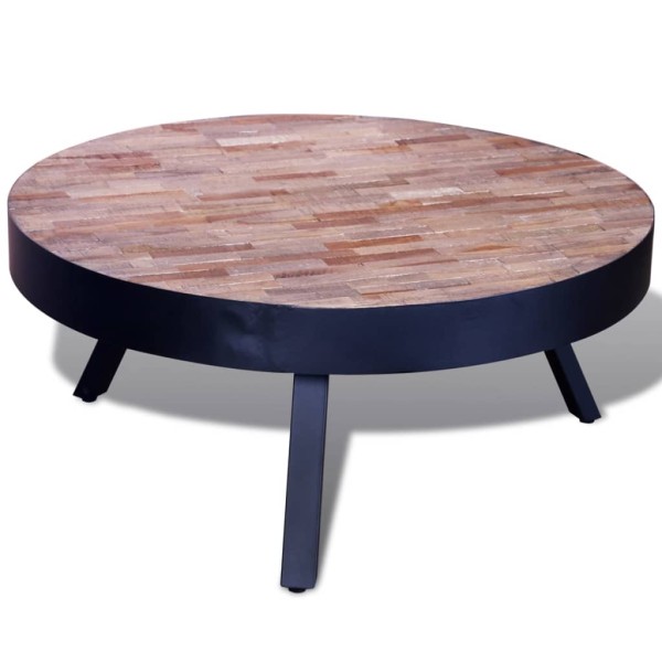 Coffee table, round, recycled teak wood