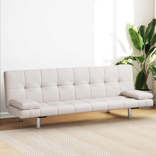 Sofa bed with 2 pillows, working leather, adjustable, cream white