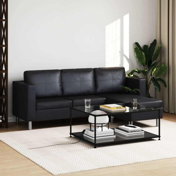 Sofa, three-seater, artificial leather, black