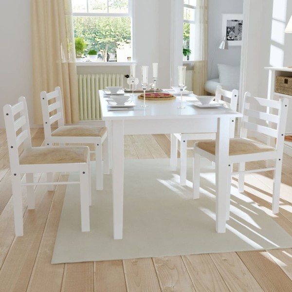 Dining room chairs, 4 pcs., white, solid beech and velvet