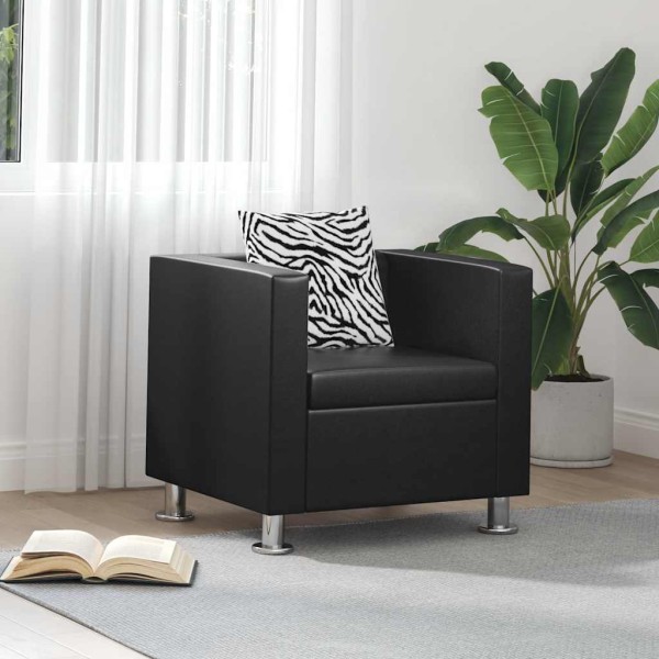 Armchair, black, artificial leather