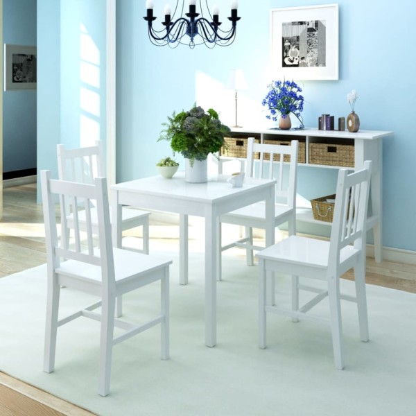 Five-piece dining set, pine wood, white