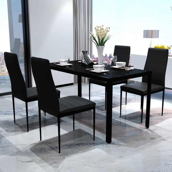5-piece dining table and chairs set, black
