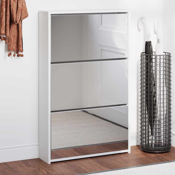 Shoe box, 3 levels with mirrors, white, 63x17x102,5 cm