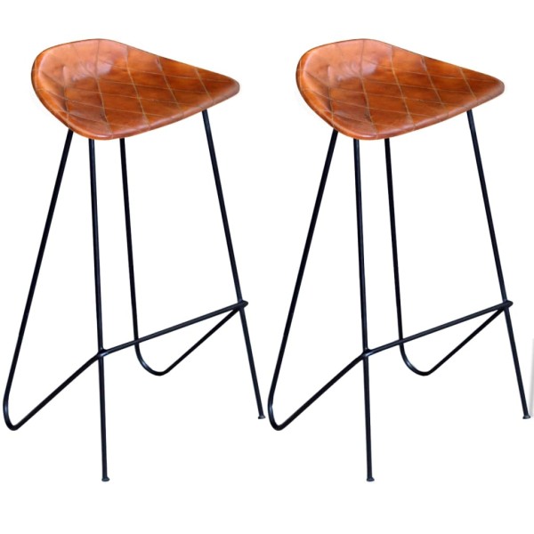 Bar stools, 2 pcs, black and brown, genuine leather
