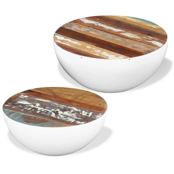 Bowl-shaped coffee table, 2 parts, recycled wood