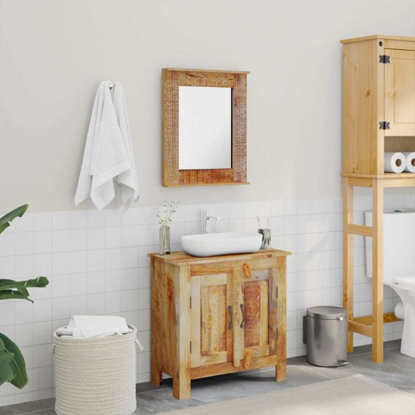 Bathroom cabinet with mirror, solid mango wood