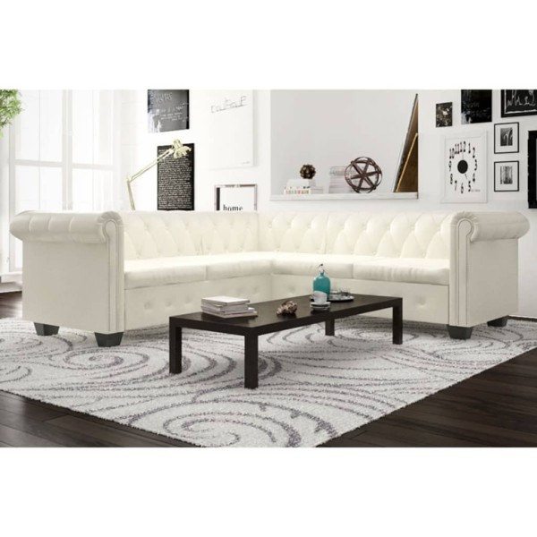 Chesterfield five-seater corner sofa, artificial leather, white