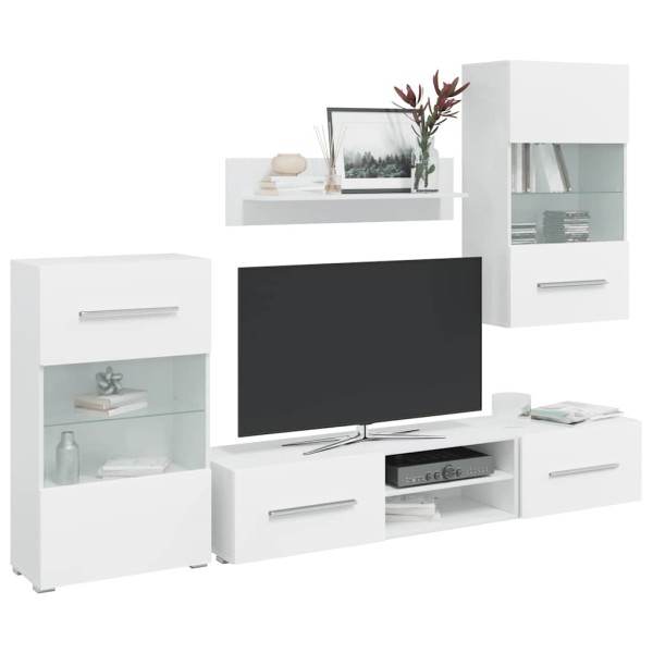 Wall TV cabinet with LED lighting, 5d., white