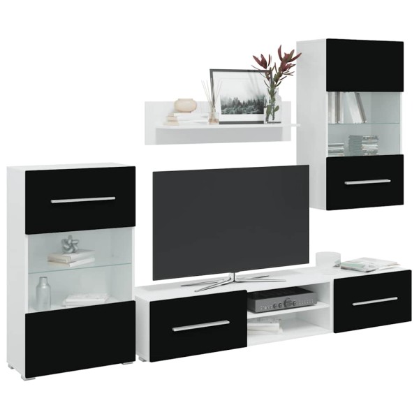 Wall-mounted TV cabinet with LED lighting, 5d., black