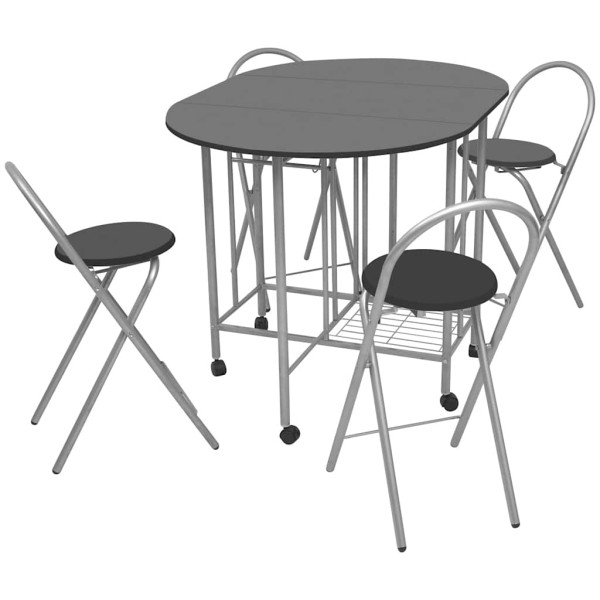Five-piece folding dining set, MDF, black