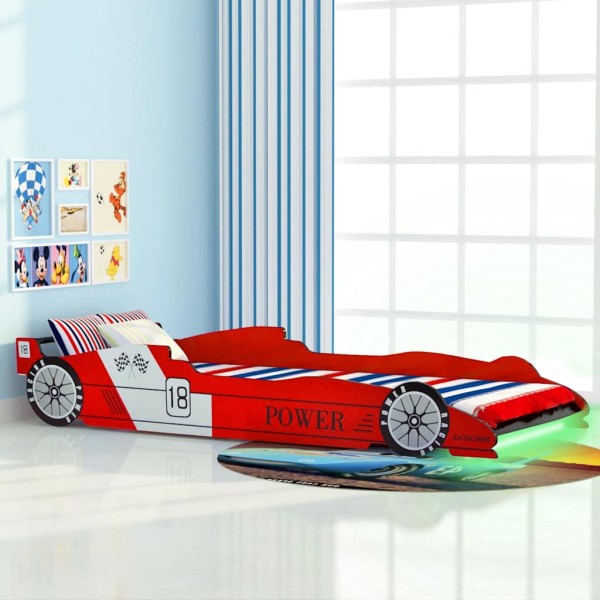 Children's LED bed racing car, red, 90x200cm