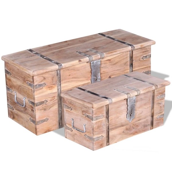 Set of two chests, storage boxes, acacia wood