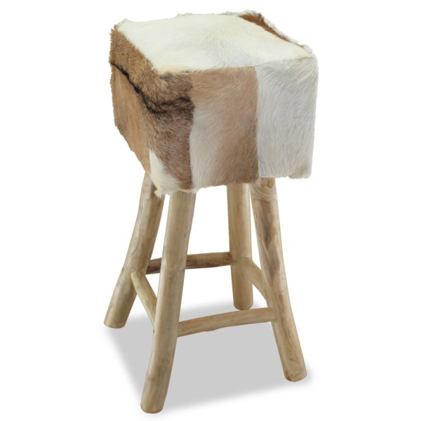 Bar stool, solid goat skin and teak wood