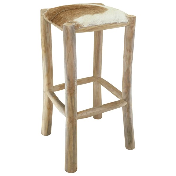 Bar stool, goat skin, solid teak wood