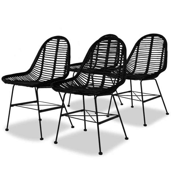 Dining room chairs, 4 pcs., black, natural rattan
