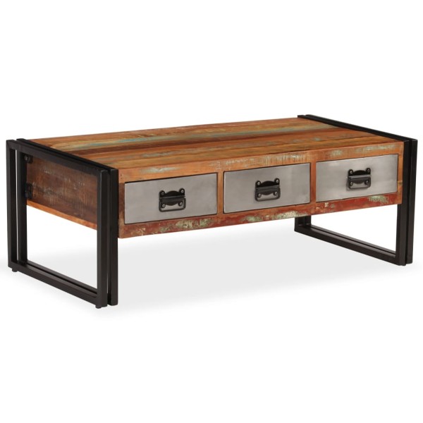 Coffee table with 3 drawers, recycled wood, 100x50x35 cm