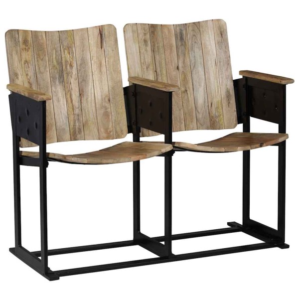Double bench, solid mango wood and steel