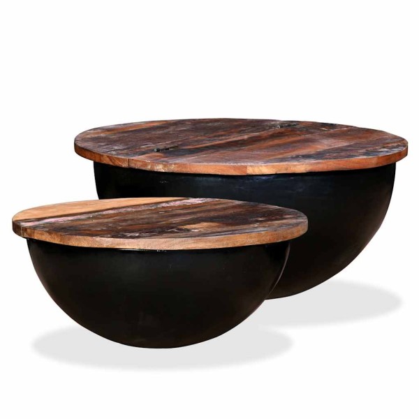 Set of coffee tables, 2d., black, recycled wood, round