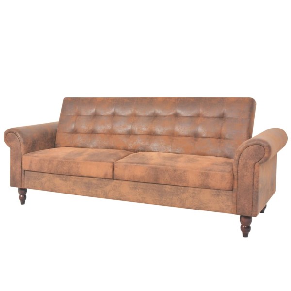 Double sofa with armrests, brown, artificial suede