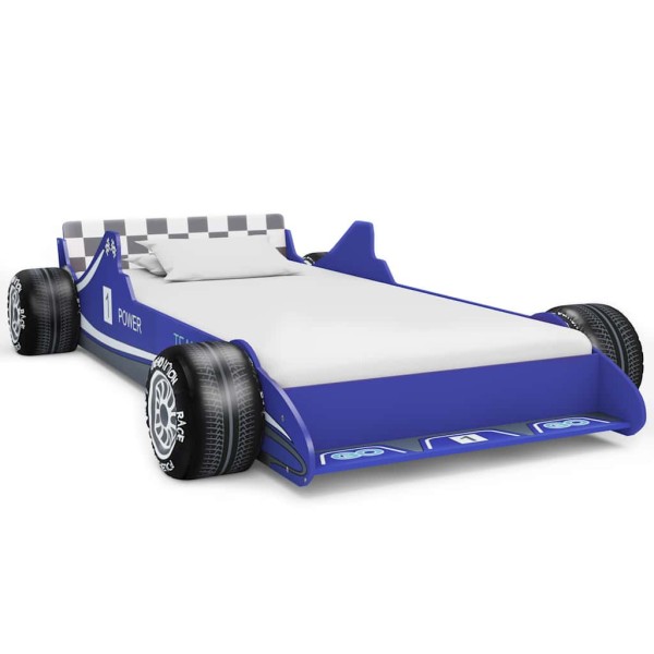 Children's bed racing car, 90x200 cm, blue