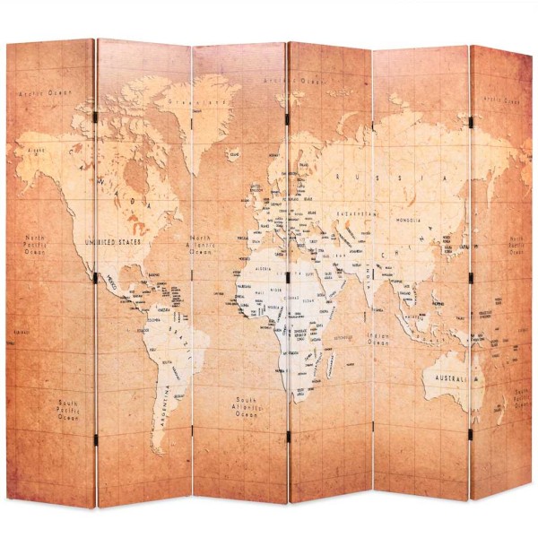 Room divider, 228x170cm, world map, yellow