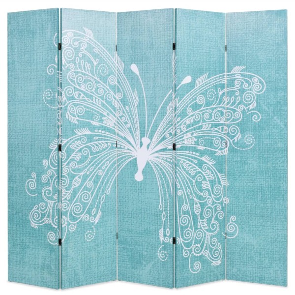 Room divider, folding, 200x170cm, butterfly pattern, blue