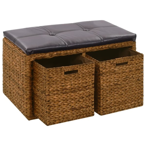 Bench with 2 baskets, sea grass, 71x40x42cm, brown