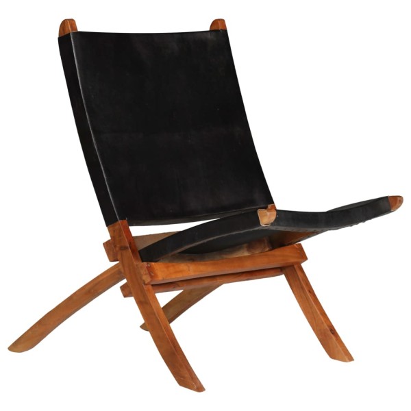 Folding lounge chair, black, genuine leather