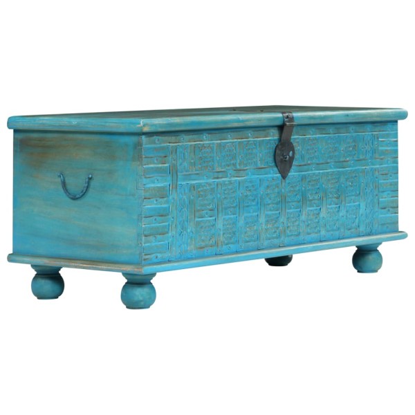 Storage box, solid mango wood, blue, 100x40x41cm