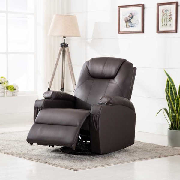 Swivel massage chair, brown, artificial leather