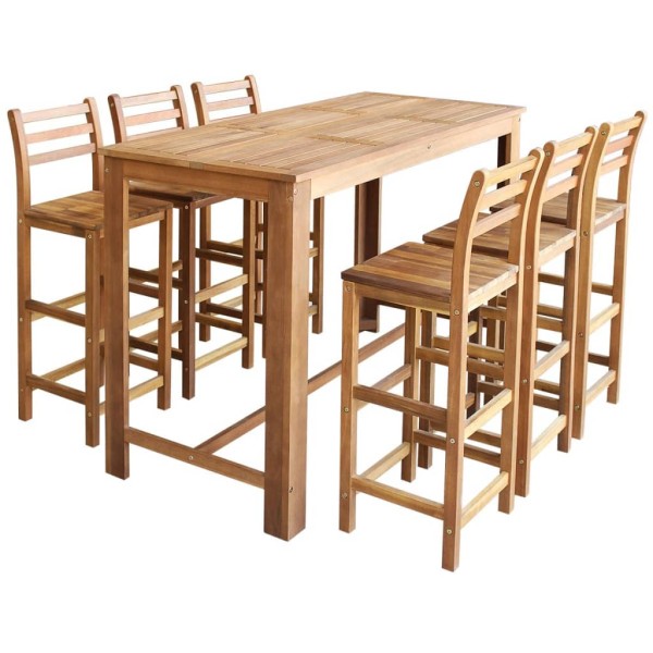 Set of bar table and chairs, 7d., solid acacia wood
