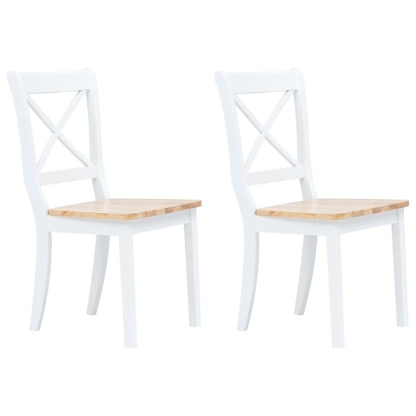 Dining room chairs, 2 pcs., white/light wood, rubber tree