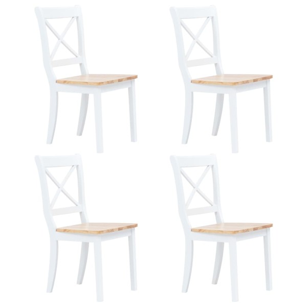 Dining room chairs, 4 pcs., white/light wood, rubber tree