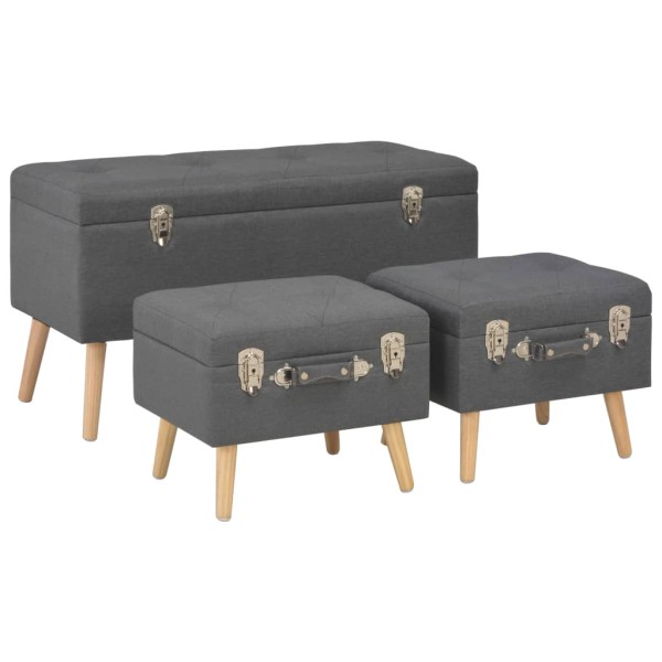 Storage boxes-stools, 3 pcs., dark gray sp., fabric