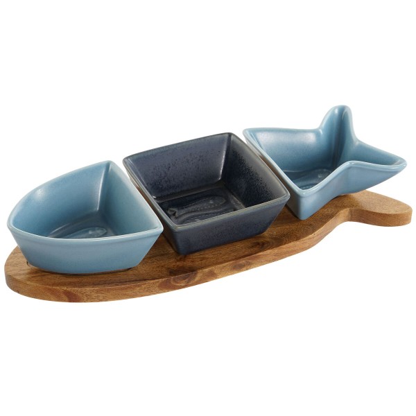 Set za Predjelo Home ESPRIT Sinine Meresinine Portselan Akaatsia Kala Vahemere 28 x 9,7 x 1,3 cm 4 Tükid, osad