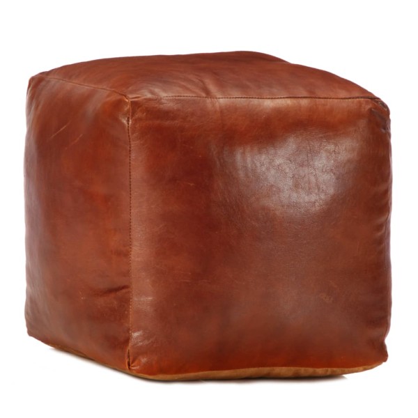 Pouf, yellowish brown, 40x40x40cm, genuine goat leather
