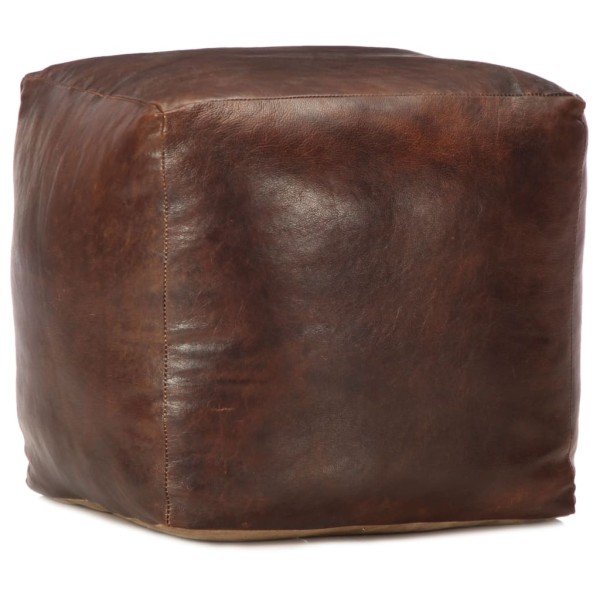 Pouf, dark brown, 40x40x40cm, genuine goat leather