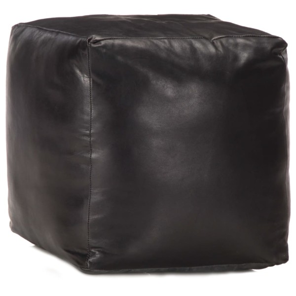 Pouf, black, 40x40x40 cm, real goat leather