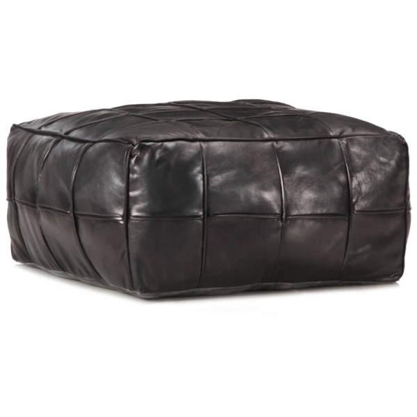 Pouf, black, 60x60x30 cm, genuine goat leather
