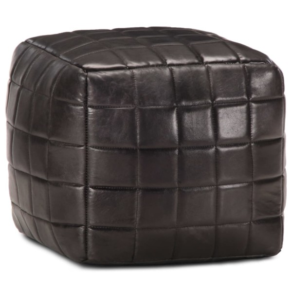 Pouf, black, 40x40x40cm, genuine goat leather